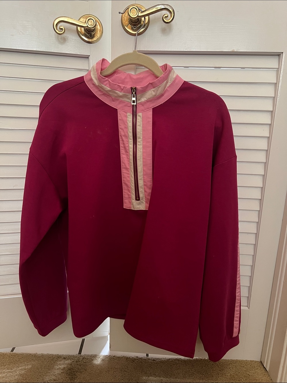 JODIFL Fuchsia & Light Pink Half-Zip Pullover Turtleneck Sweater